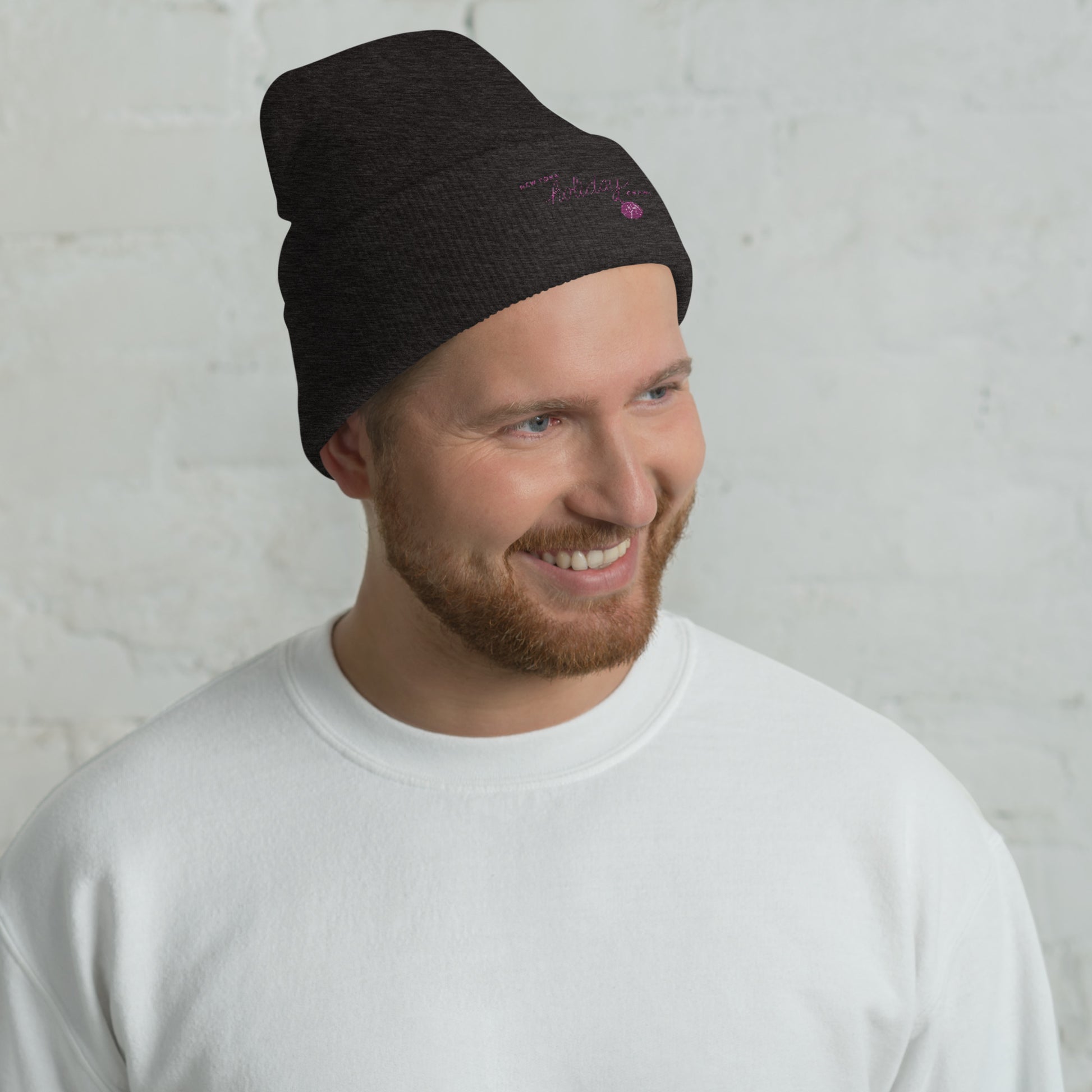 NYC Purple Embroidered holiday city crawl Dark Gregy Unisex cuffed beanie - men. City Crawl Adventures.