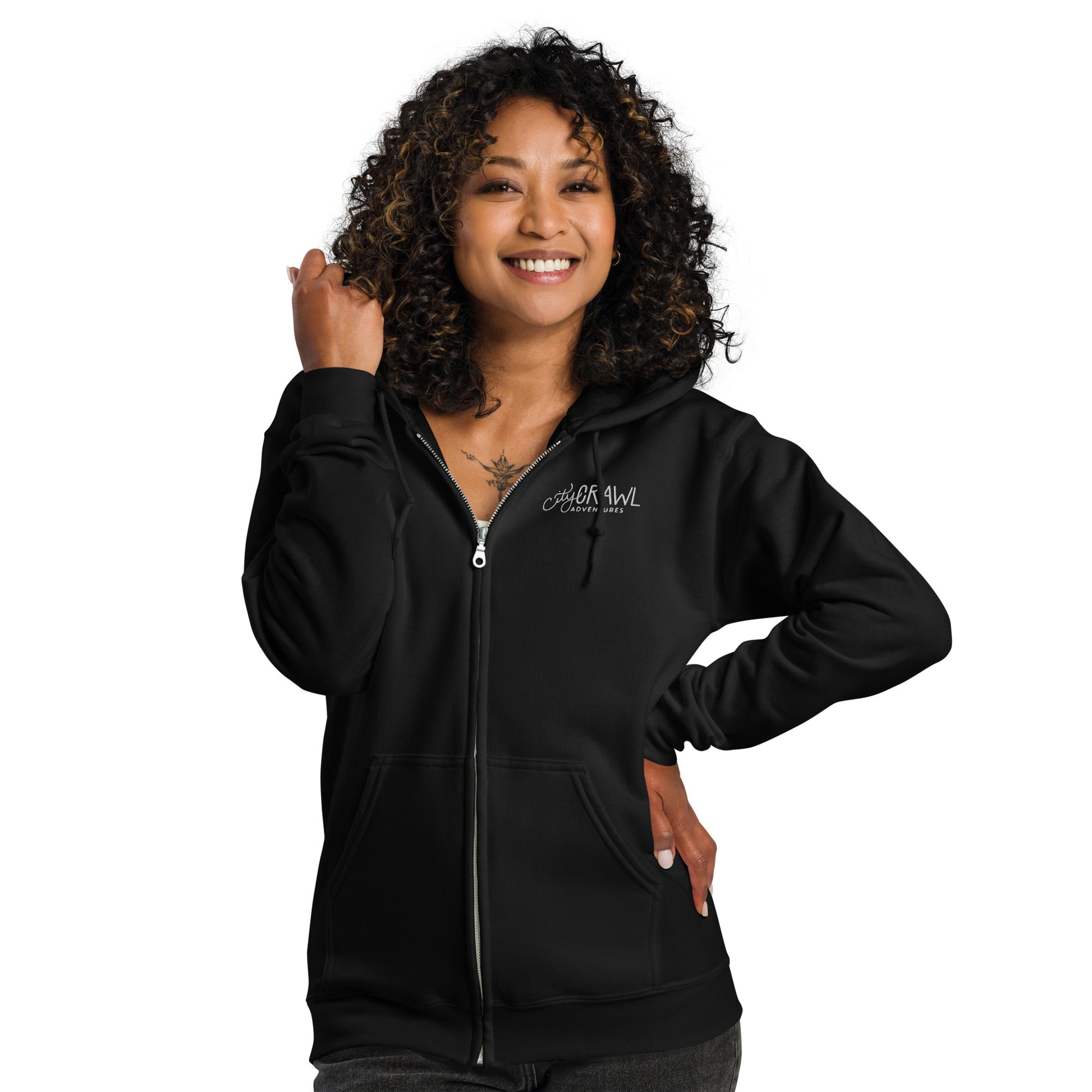 City Crawl Adventures Zip Up Hoodie Black Adult Woman. City Crawl Adventures.