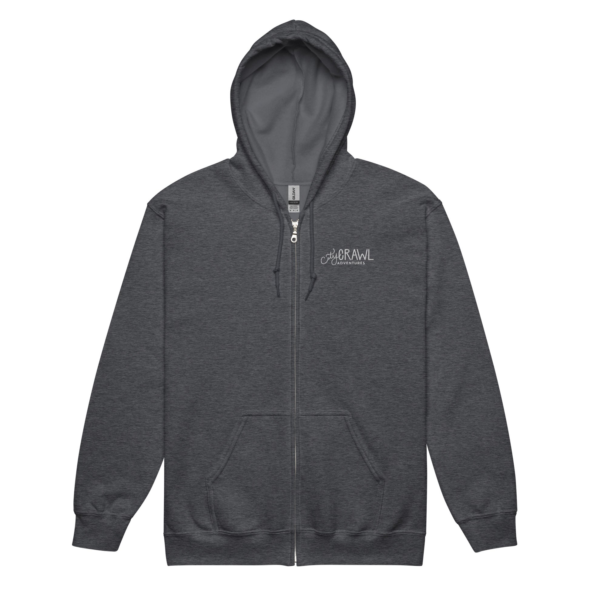 City Crawl Adventures Zip Up Hoodie Dark Heather flat lay 2 City Crawl Adventures.