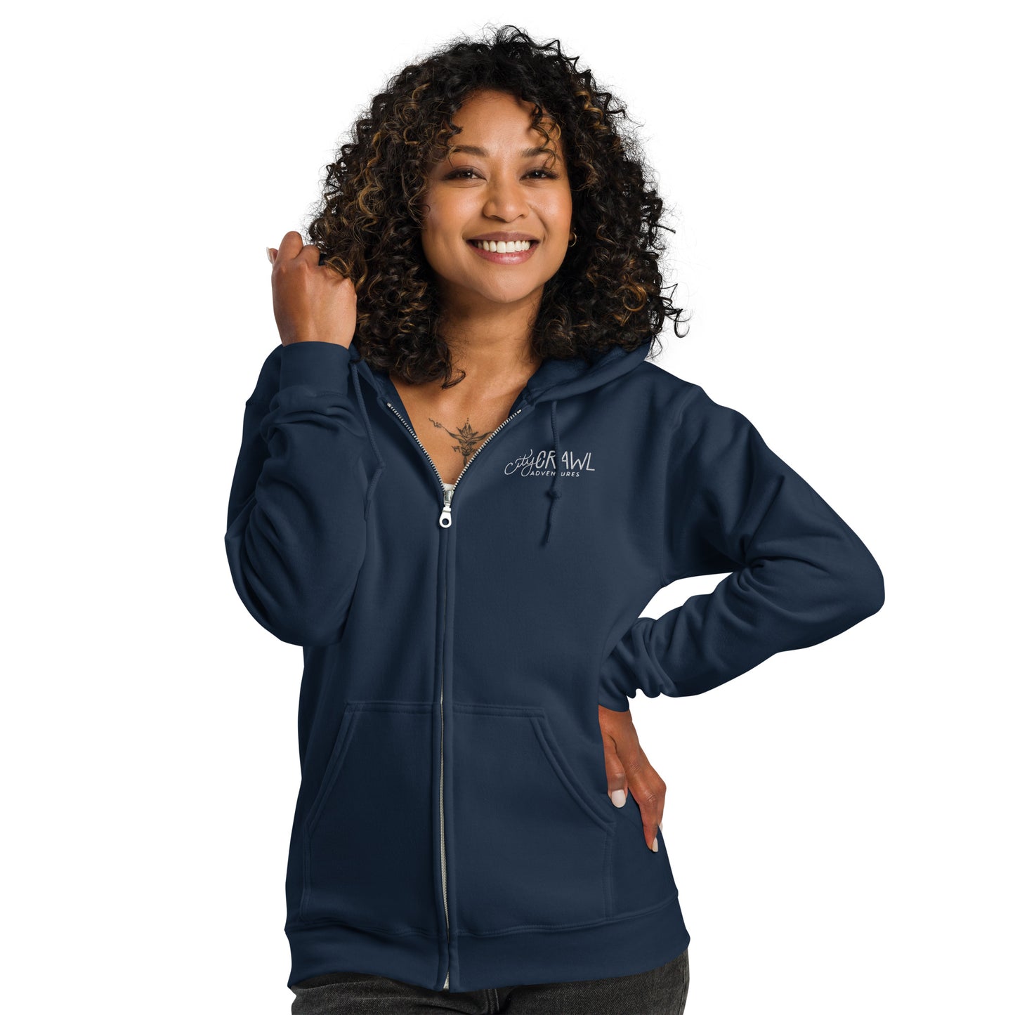 City Crawl Adventures Zip Up Hoodie Navy Adult Woman. City Crawl Adventures.