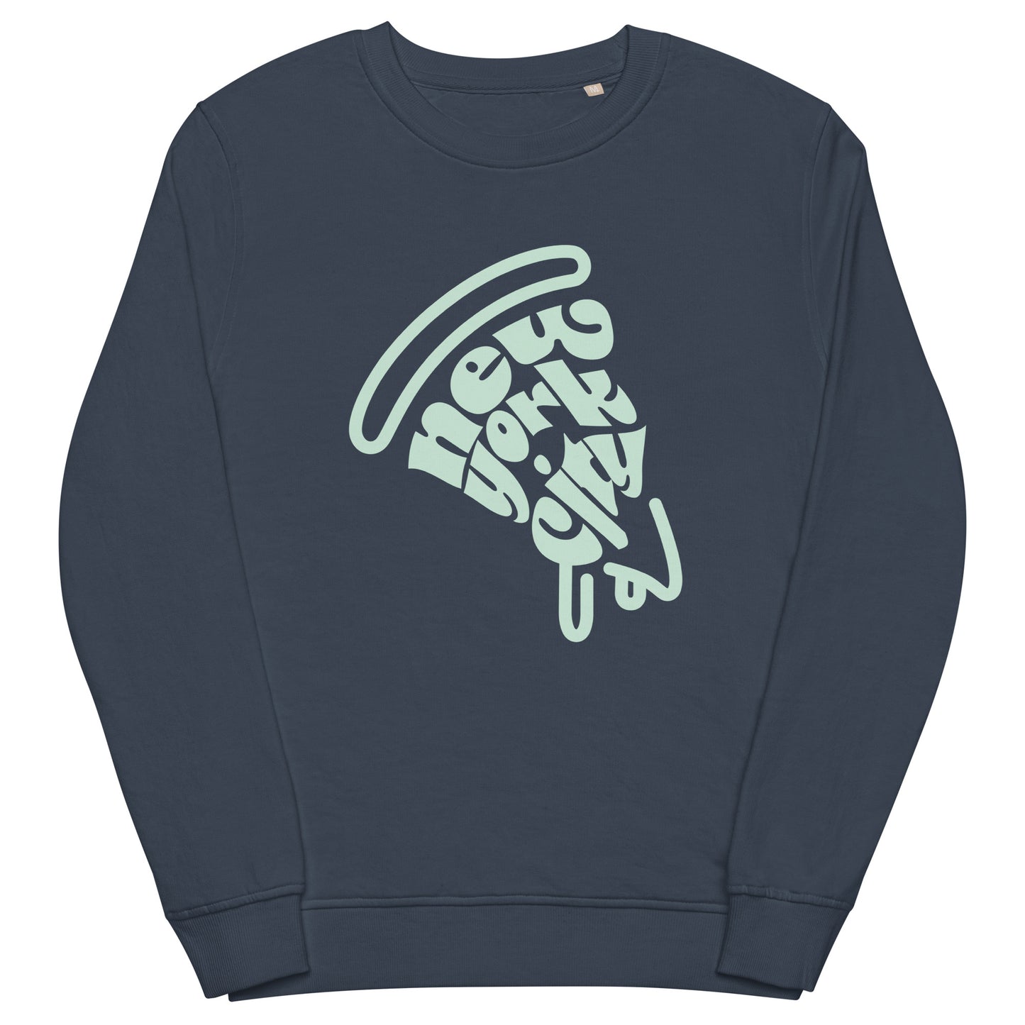 New York City Pizza Slice Unisex Crewneck Sweatshirt French Navy flat lay. City Crawl Adventures.