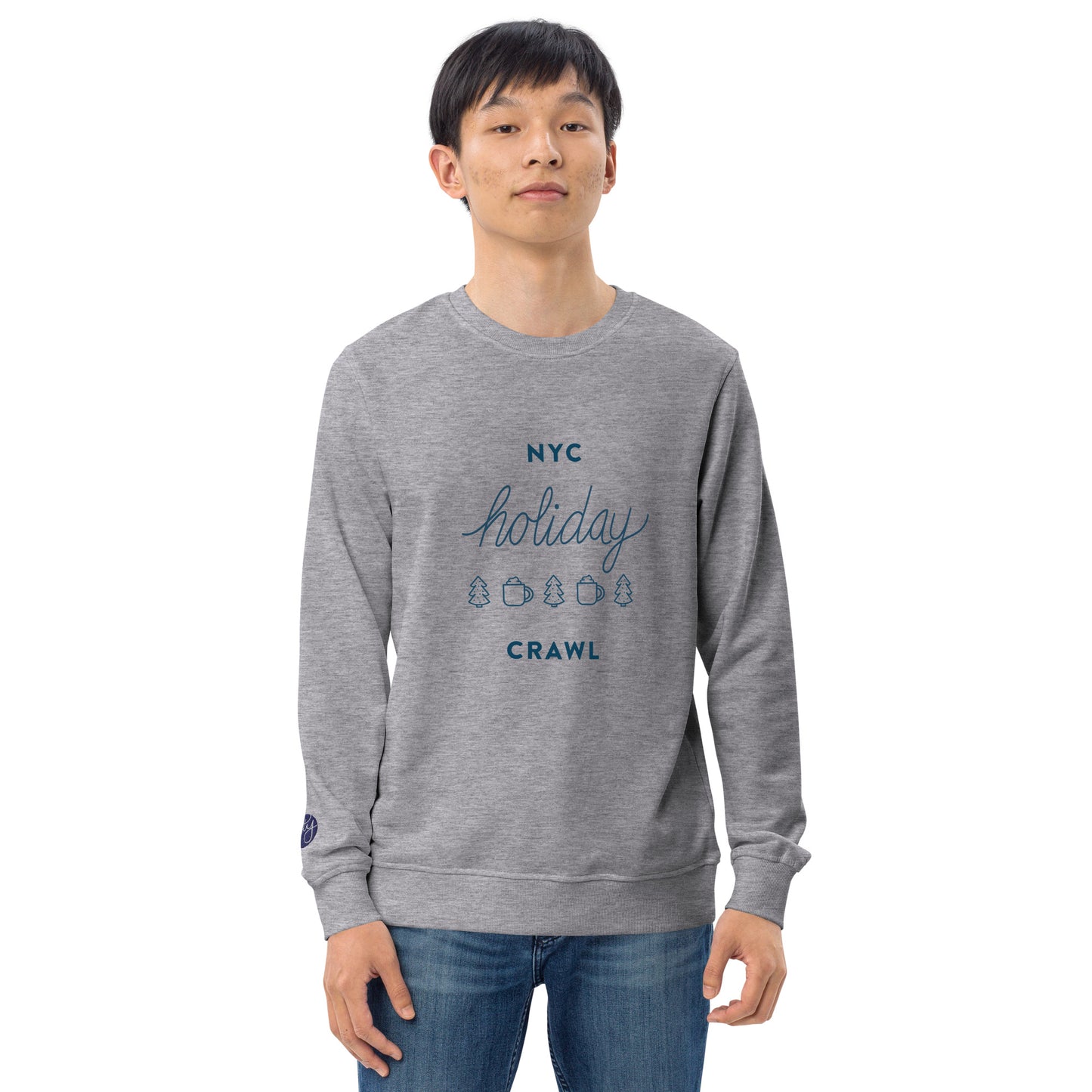 NYC holiday crawl navy design Unisex Grey Melange Crewneck Sweatshirt Adult Man. City Crawl Adventures.