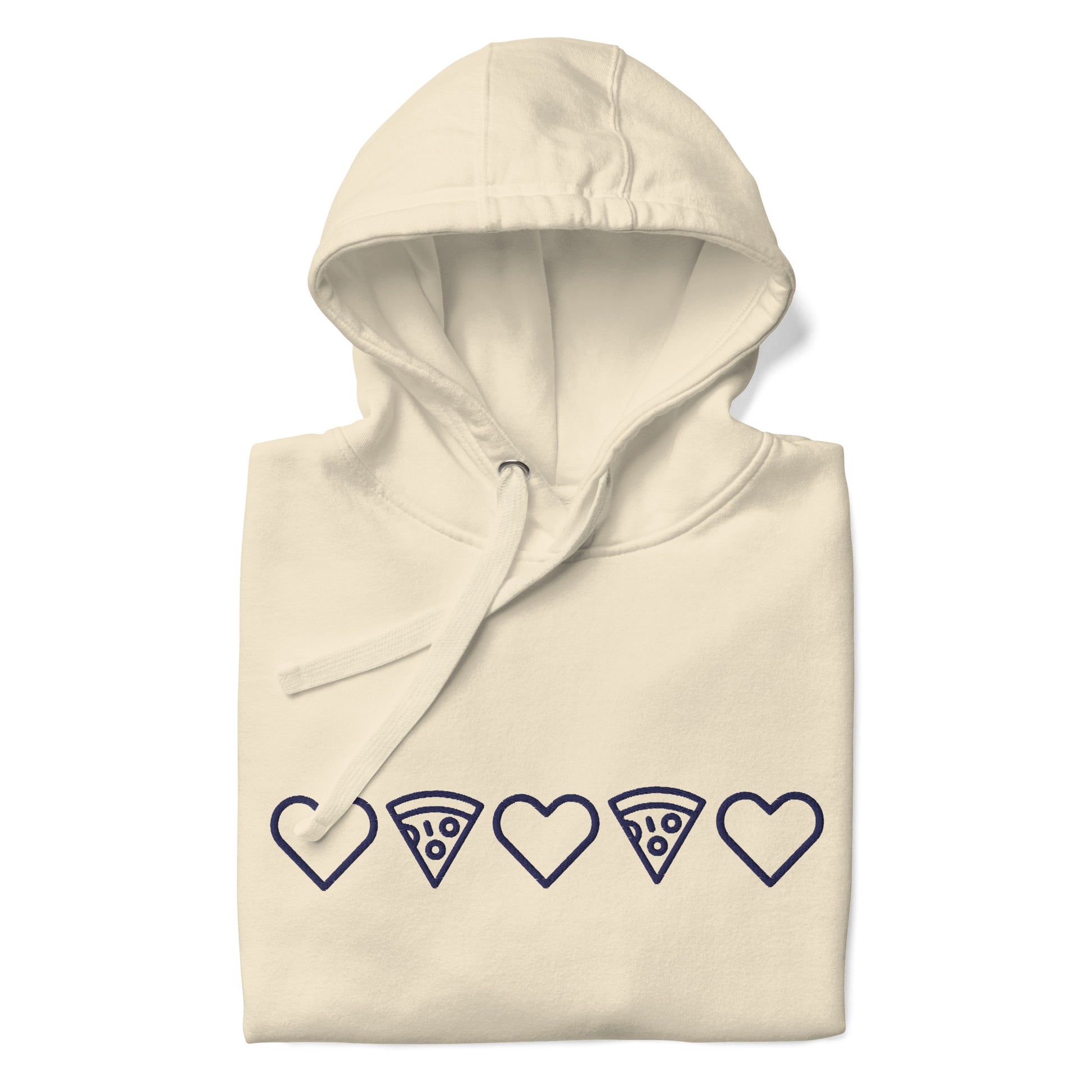 Navy Embroidery Pizza Love Bone Hoodie. Folded. City Crawl Adventures.