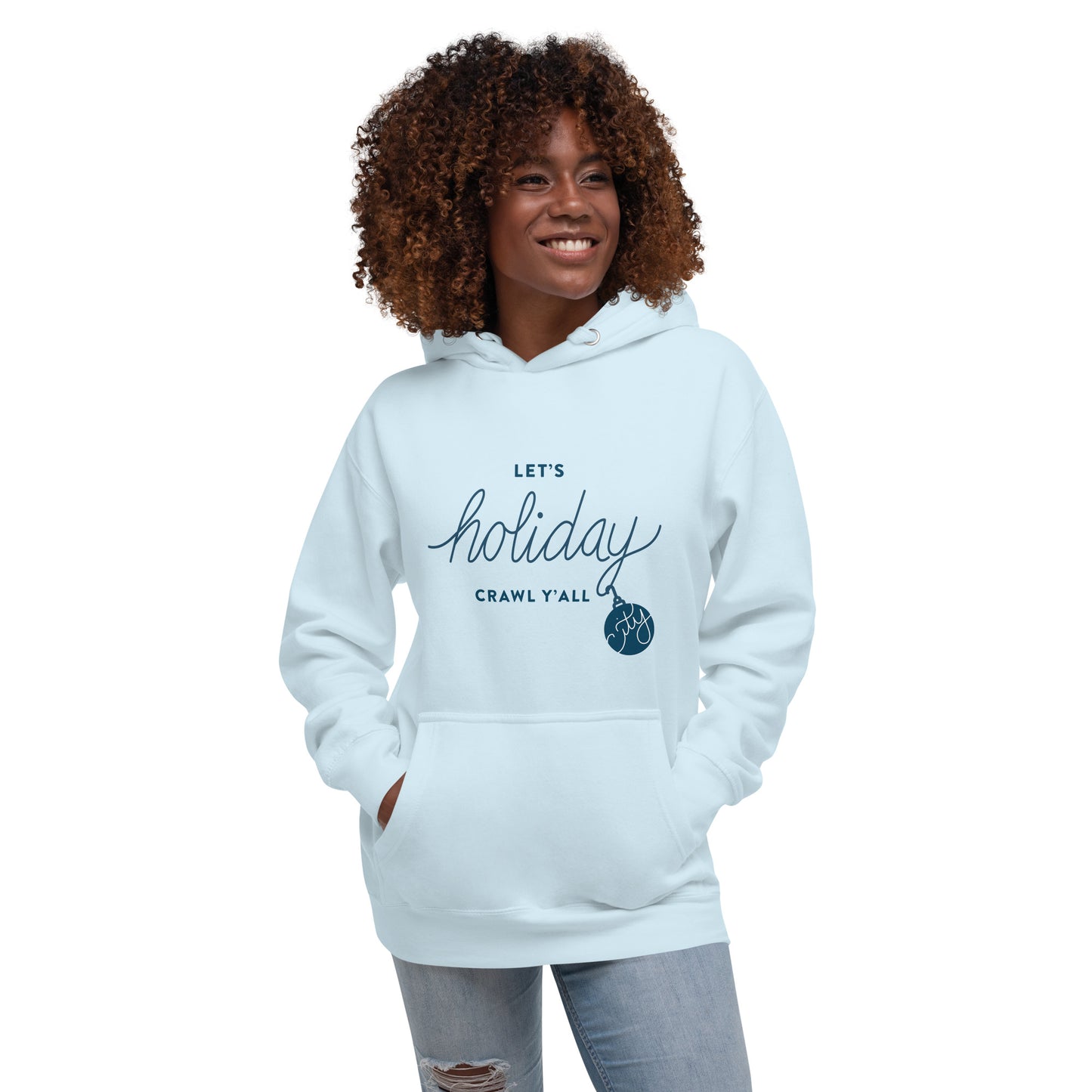 Let's Holiday Crawl Y'all Unisex Hoodie Sky Blue Adult Women. City Crawl Adventures.