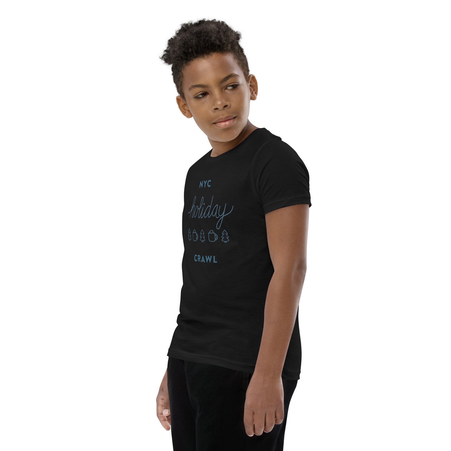 NYC holiday crawl Black Unisex kids tshirt - boys. City Crawl Adventures.