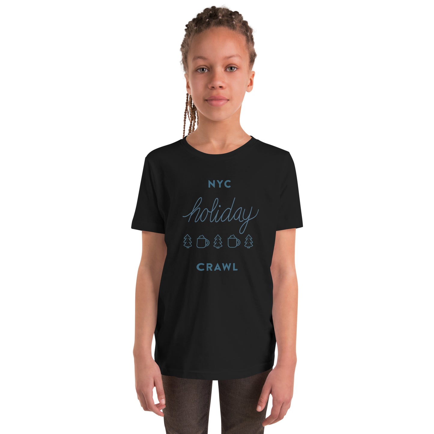 NYC holiday crawl Black Unisex kids tshirt - girls kids. City Crawl Adventures.