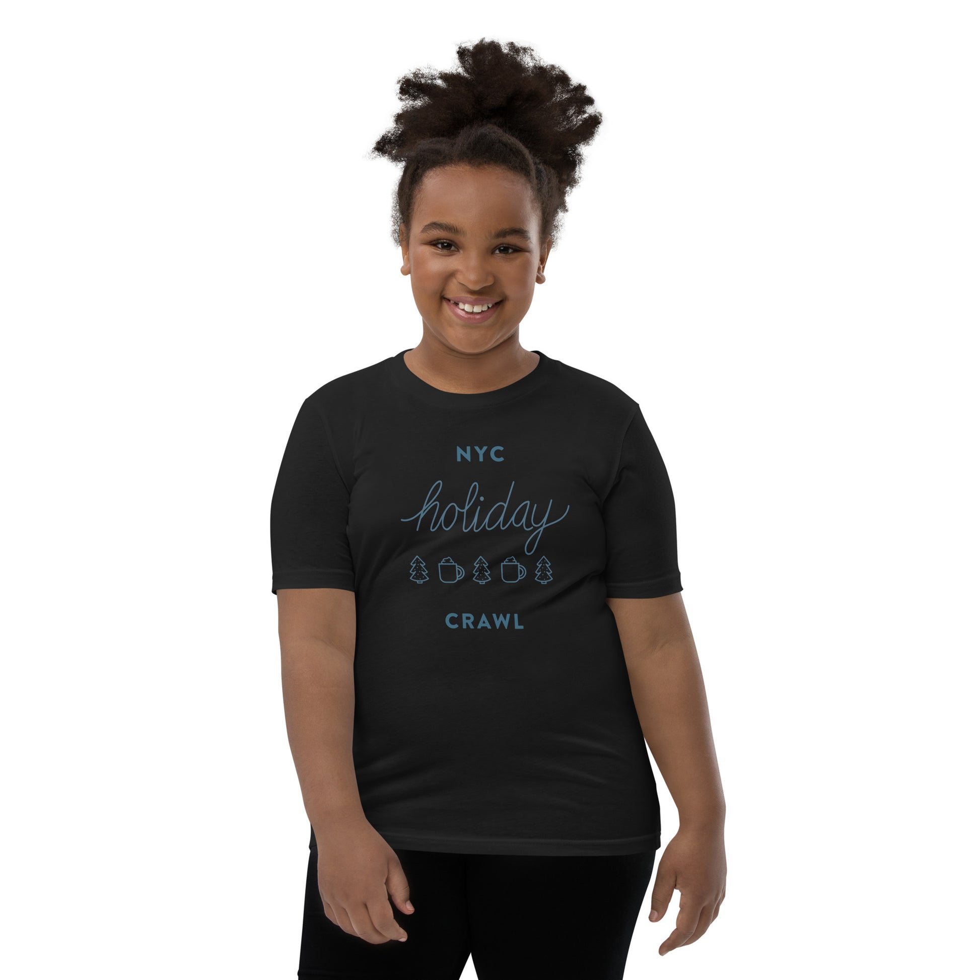 NYC holiday crawl Black Unisex kids tshirt - girls. City Crawl Adventures.