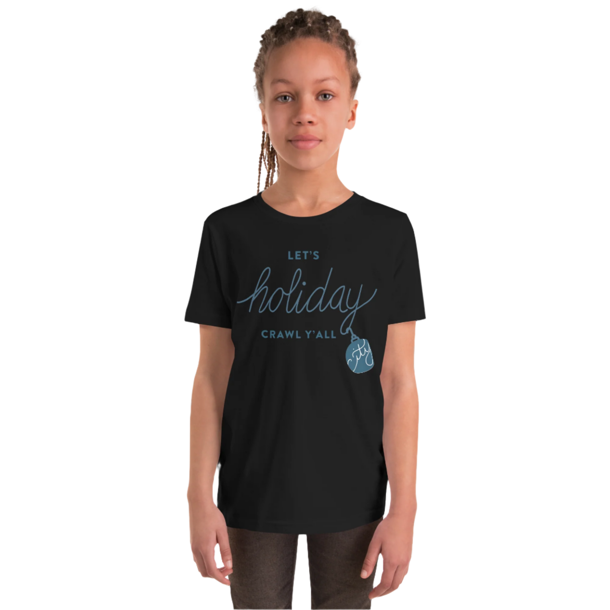 Let's holiday crawl y'all Black Unisex kids tshirt - girls. City Crawl Adventures.