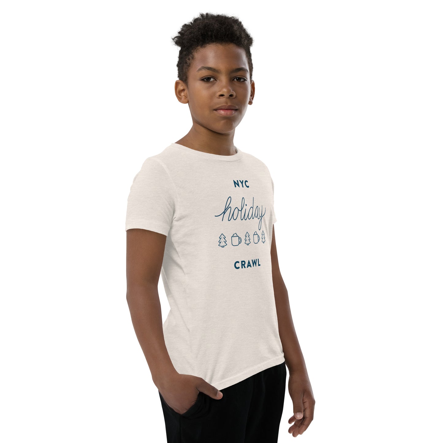 NYC holiday crawl Heather Dust Unisex kids tshirt - boys. City Crawl Adventures.