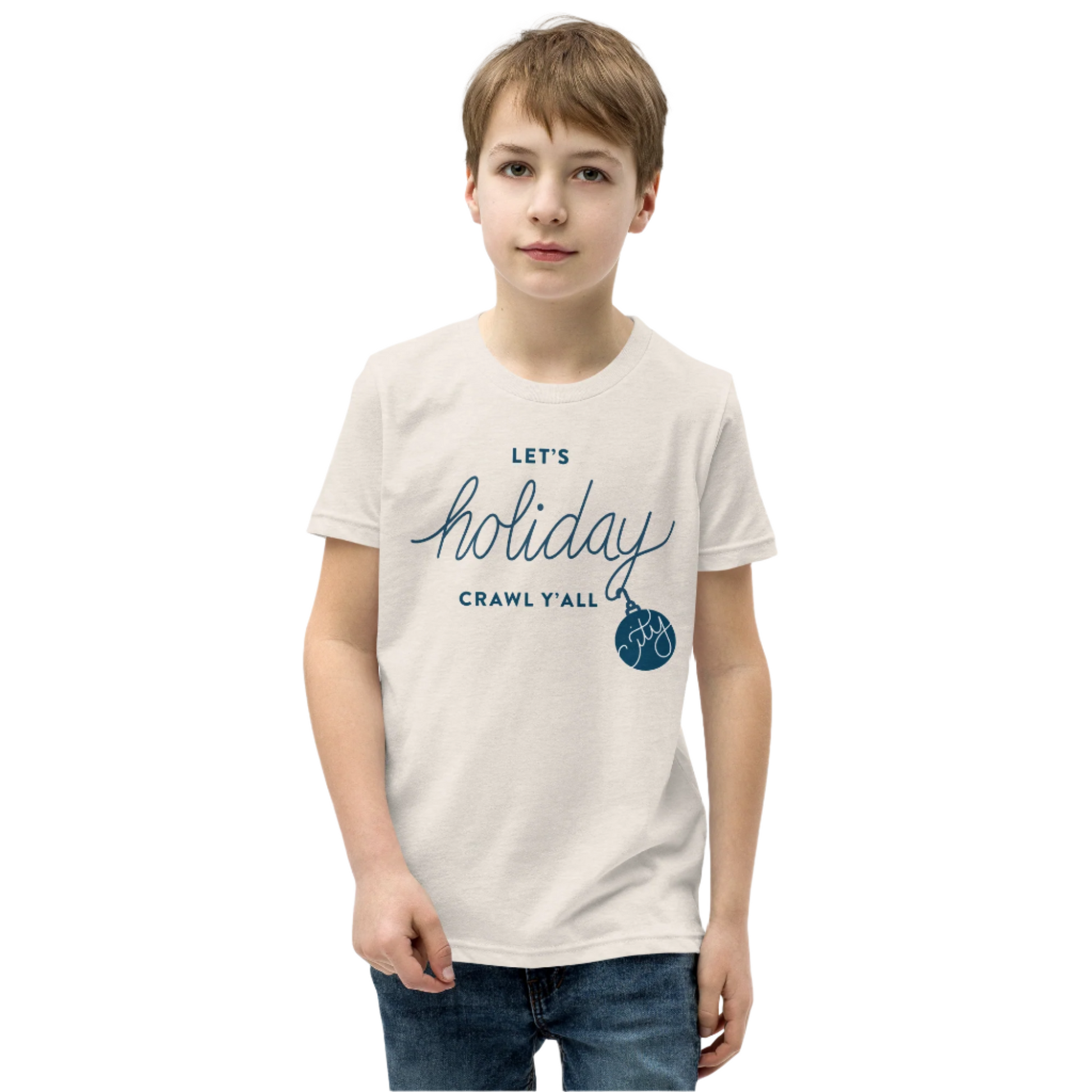 Let's holiday crawl y'all Heather Dust Unisex kids tshirt - boys. City Crawl Adventures.