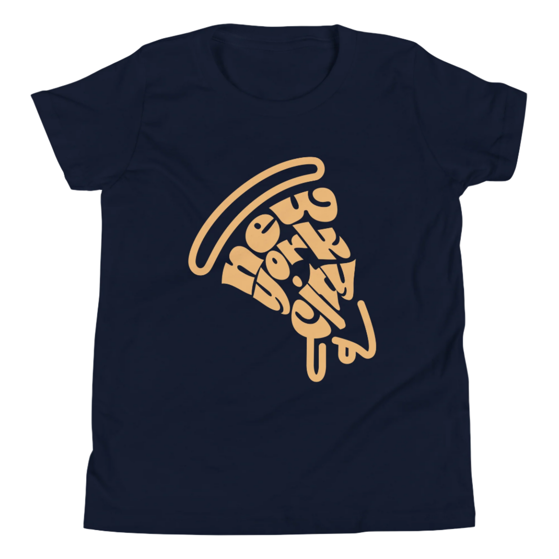 New York City Pizza Slice Orange Navy Unisex kids tshirt - girls. City Crawl Adventures.