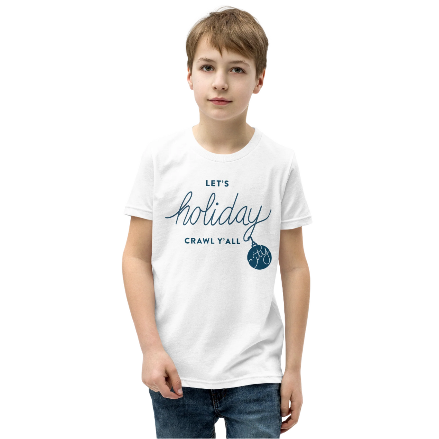 Let's holiday crawl y'all White Unisex kids tshirt - boys. City Crawl Adventures.